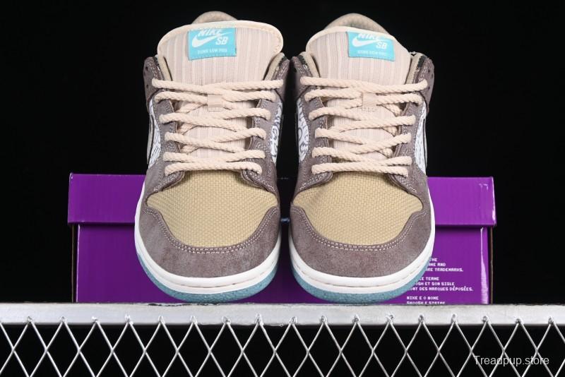 Nike SB Dunk Low Retro Sneakers with Floral Embossed Design and Tiffany Blue Accents - FZ3129-200