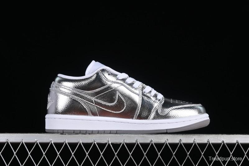 Nike Air Jordan 1 Low "Metallic Silver" Casual Sneakers with Metallic Accents - FN5030-001