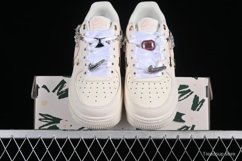 Nike Air Force 1 '07 Low Casual Sneakers in Romantic Pink-Purple with Diamond Chain Accessories - FV1122-333