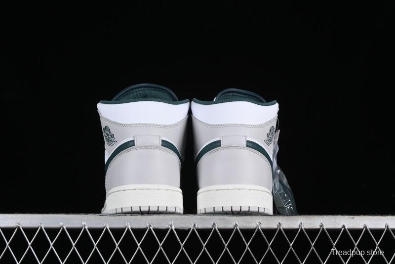 Nike Air Jordan 1 Mid Basketball Shoes with Oxidized Green Leather and Perforated Toe - FQ7720-103