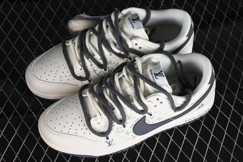 Nike SB Dunk Low LV Collaboration - Straps Lamborghini Off White Dark Grey Swoosh Anniversary High-End Custom Low-Top Casual Sneakers - SJ2068-262