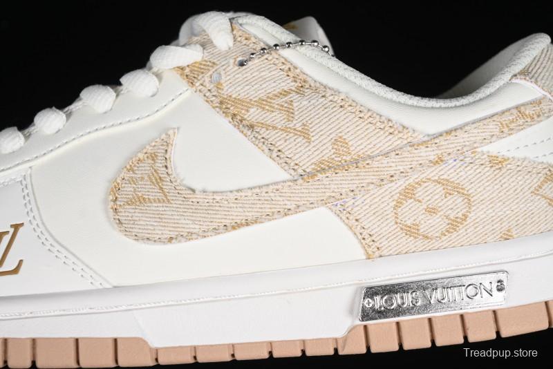Nike SB Dunk Low LV Collaboration - Yellow Denim Beige with Yellow Swoosh Anniversary High-End Custom Low-Top Casual Skate Shoes - DJ2024-007