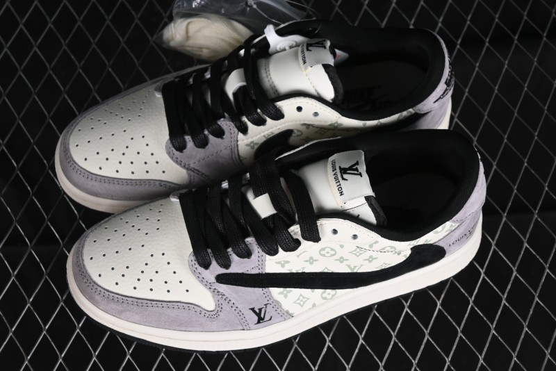 Nike Travis Scott x Fragment Design x Jordan Air Jordan 1 Low OG SP AJ1 LV Grey Black Pig Print Low-top Casual Sneakers - SJ2068-101