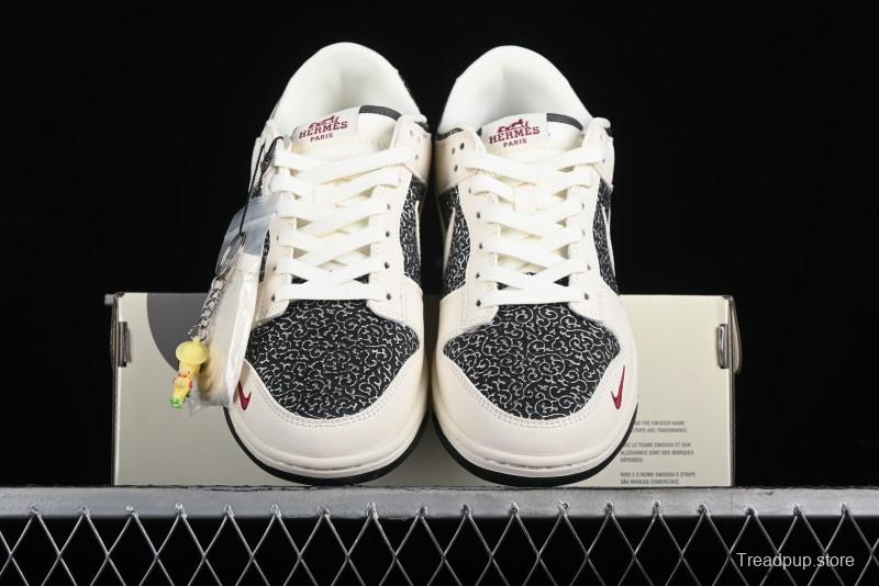Nike SB Dunk Low Hermes Collaboration - Beige Swoosh Anniversary High-End Custom Low-Top Casual Skate Shoes - XD6188-038