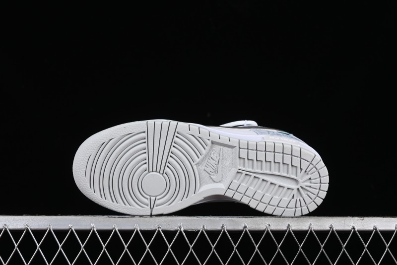Nike Dunk Low Retro SB Casual Skate Shoes in Light Grey Blue with Silver Swoosh and Deconstructed Straps - HF0730-160
