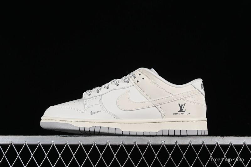 Nike SB Dunk Low LV Collaboration - Double Swoosh Beige Grey Anniversary High-End Custom Low-Top Casual Skate Shoes - FC2025-306