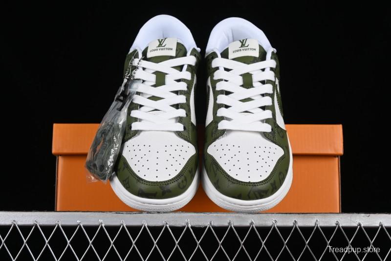 Nike SB Dunk Low LV Collaboration - Embroidered White Green Print Anniversary High-End Custom Low-Top Casual Sneakers - DQ1098-362