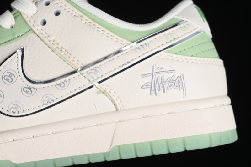 Nike SB Dunk Low Stussy Collaboration - Cream Apple Green Anniversary Custom Low-Top Casual Skate Shoes - XY1688-006