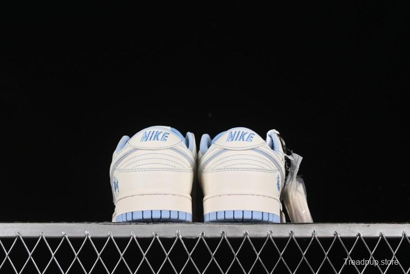 Nike SB Dunk Low Stussy Collaboration - Blue Double Swoosh Anniversary Custom Low-Top Casual Skate Shoes - BB1818-101