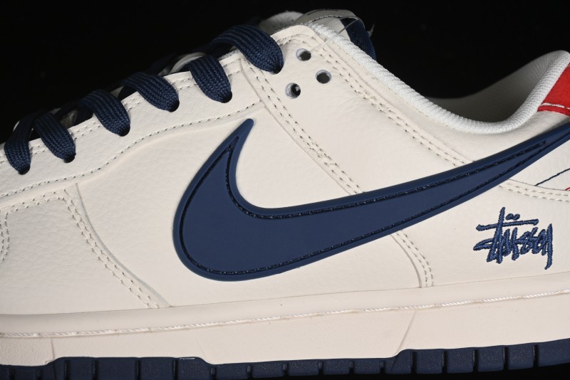 Nike SB Dunk Low Stussy Collaboration - Off White with Big Blue Swoosh Anniversary High-End Custom Low-Top Casual Skate Shoes - XY1688-009