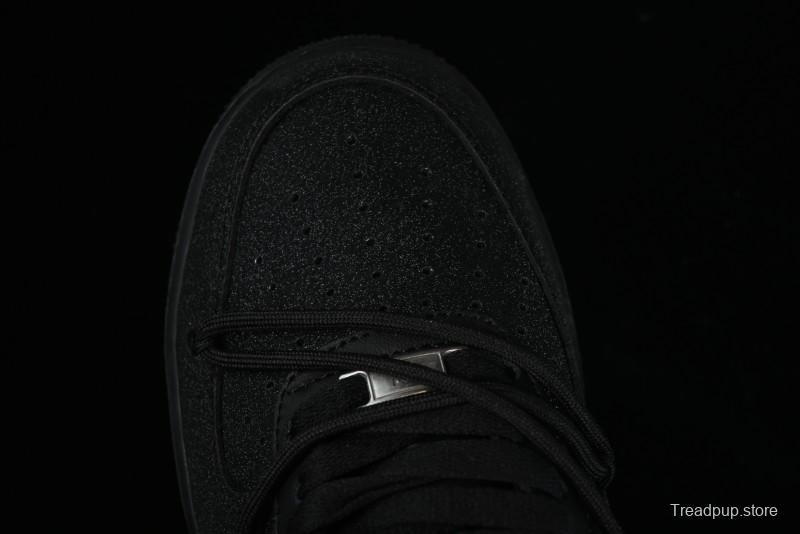 Nike Air Force 1 '07 Low Cleanfit High Street Retro Style All Black Star-Studded Diamond Accents Lace-Up Low-Top Casual Sneakers - ZH0316-030