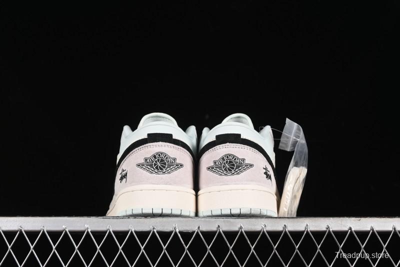 Nike Air Jordan 1 Low Stussy Collaboration - Black Blue Pigment Patchwork Retro Basketball Shoes - LJ6688-008