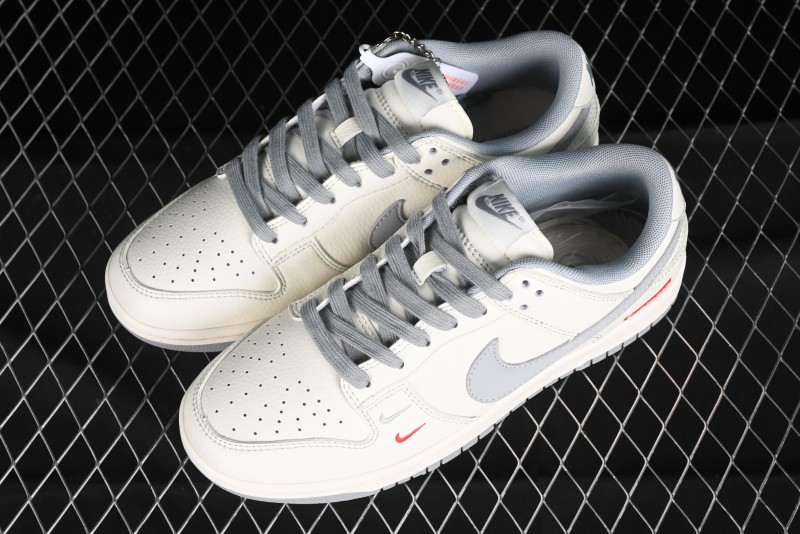 Nike SB Dunk Low Supreme Collaboration - Off White Gray Double Swoosh Anniversary Custom Low-Top Casual Skate Shoes - XX2025-317
