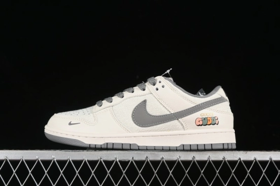 Nike SB Dunk Low Gucci Collaboration Anniversary High-End Custom Sneakers in Off-White & Dark Gray Swoosh - DQ1098-383