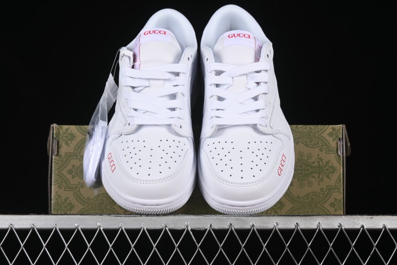 Nike Travis Scott x Fragment Design x Air Jordan 1 Low OG SP AJ1 Gucci Collaboration - White Low-Top Casual Sneakers LJ5188-014