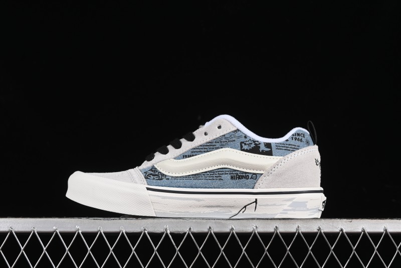 HIRONO Knu Skool Low-Top Casual Sneakers with Denim Graffiti Design - VN0009QCRBL