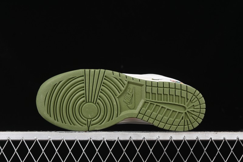 Nike SB Dunk Low Gucci Collaboration - Off White with Green Swoosh Anniversary High-End Custom Low-Top Casual Skate Shoes - KK1888-007