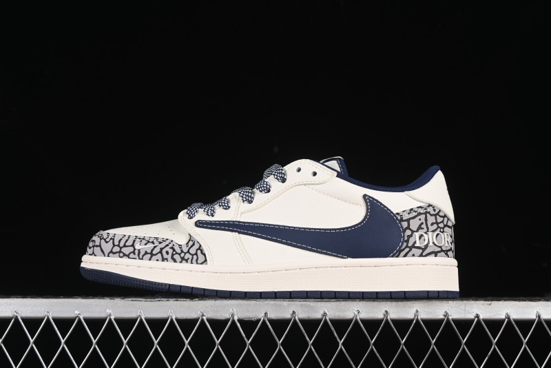 Nike Travis Scott x Fragment Design x Air Jordan 1 Low OG SP AJ1 Retro Sneakers with Stone Pattern - CF3688-029