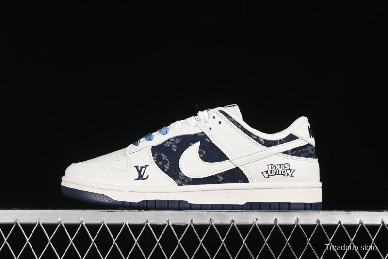Nike SB Dunk Low LV Collaboration - Light Blue Denim Print Anniversary High-End Custom Low-Top Casual Skate Shoes - XB3802-359