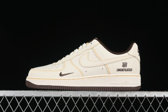 Nike Air Force 1 '07 Low UN Collaboration Casual Sneakers in Off-White with Yellow Stitch - KK3333-002