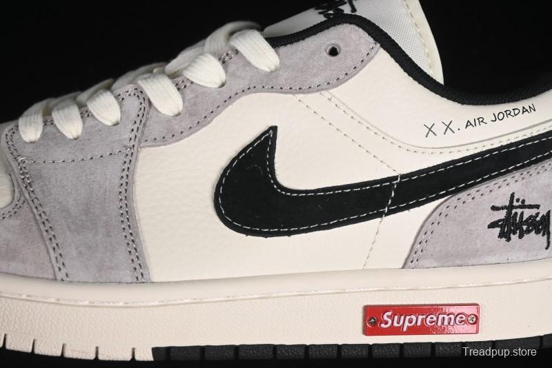 Nike Air Jordan 1 Low Stussy Collaboration - Grey Black Red Label Retro Basketball Shoes - SJ9950-034