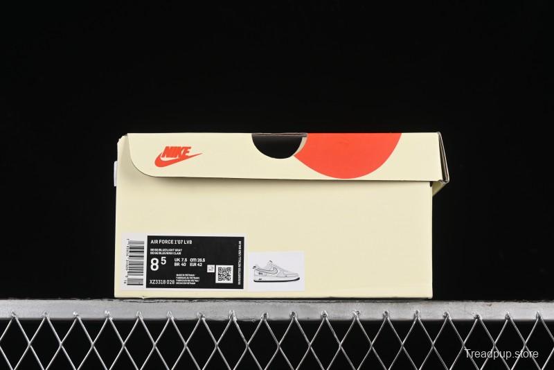 Nike Air Force 1 '07 Low Stussy Collaboration - Grey Pigskin Blue Sole Low-Top Casual Sneakers - XZ3318-028