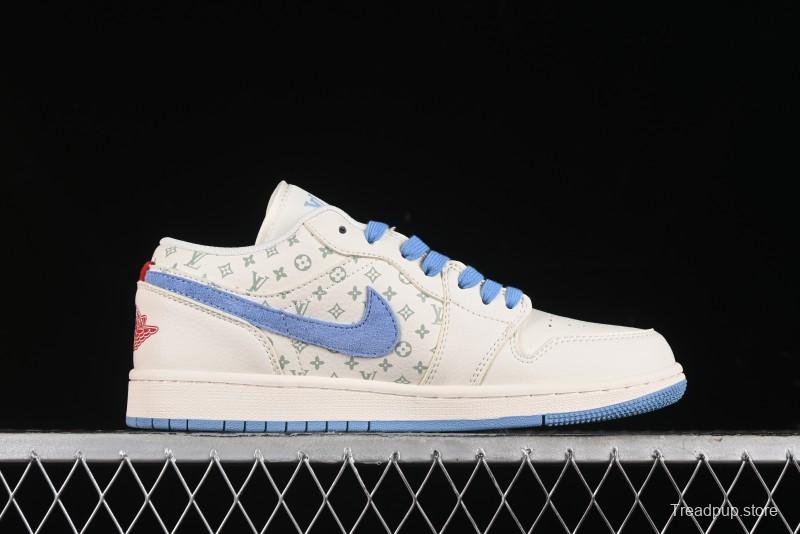 Nike Air Jordan 1 Low LV Collaboration - Light Blue Print Retro Basketball Shoes - WG8850-008