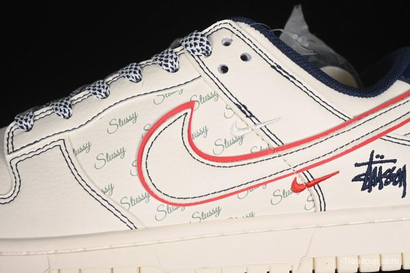 Nike SB Dunk Low Stussy Collaboration - Black Red Bunny Anniversary Custom Low-Top Casual Sneakers - XY1688-012