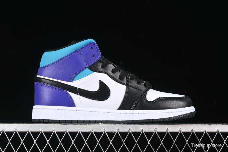 Nike Air Jordan 1 Mid AJ1 Lakers Colorway Black White Purple Mid-Top Casual Sneakers - DQ8426-154