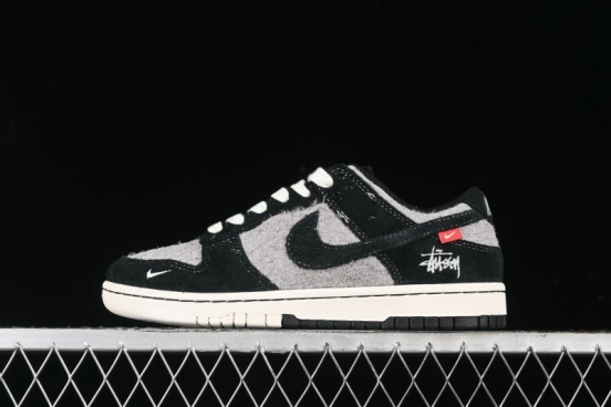 Nike SB Dunk Low Stussy Series - Grey Black with Black Swoosh Anniversary Custom Low-Top Casual Skate Shoes - MM1089-028