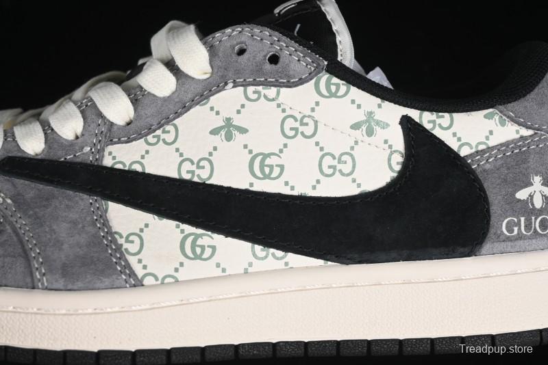 Nike Travis Scott x Fragment Design x Air Jordan 1 Low OG SP AJ1 Gucci Collaboration - Black Hook Dragonfly Low-top Casual Sneakers - SJ2068-137