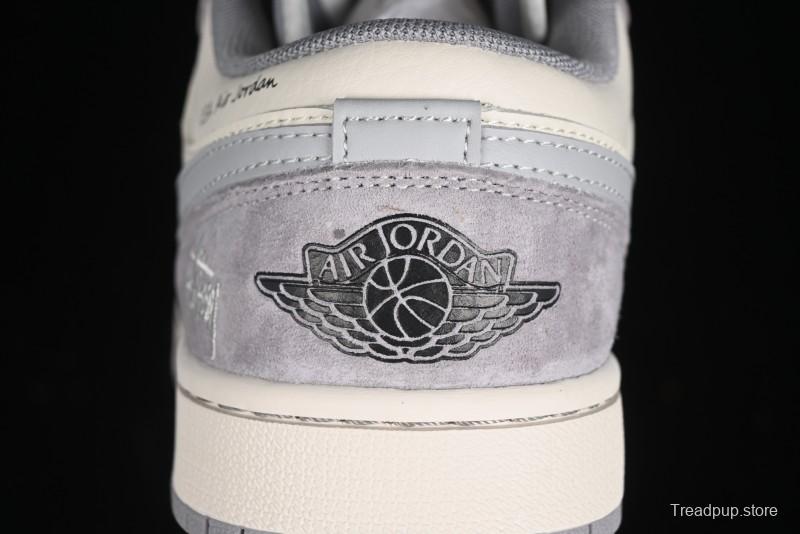Nike Air Jordan 1 Low Stussy Collaboration - Light Bone Grey Dual-Tone Premium Custom Retro Basketball Shoes - SJ9950-045