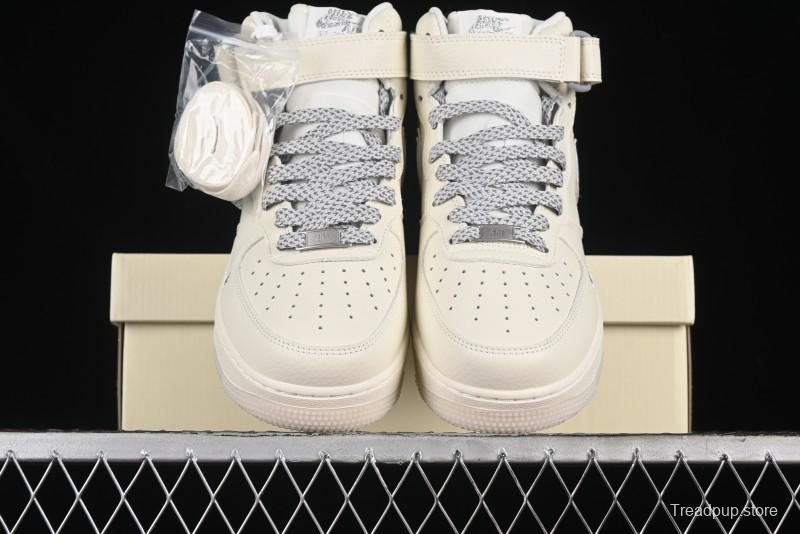 Nike Air Force 1 '07 Mid Casual Sneakers in Light Grey with 3M Reflective Details and Crystal Outsole - XL0236-232