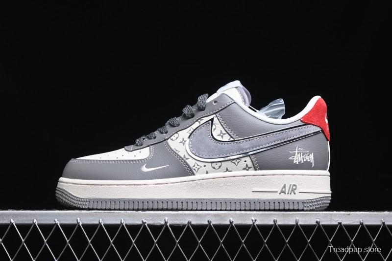 Nike Air Force 1 '07 Low Stussy Collaboration - Beige Grey Red Print Casual Sneakers - XZ6188-338