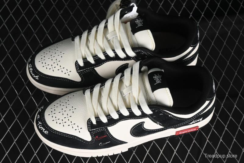 Nike SB Dunk Low Stussy Collaboration - Embroidered Black Swoosh Anniversary Custom Low-Top Casual Sneakers - MM1089-034