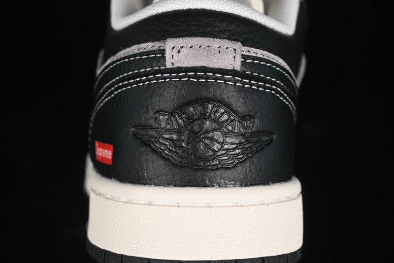Nike Air Jordan 1 Low Supreme Collaboration - Black Grey Pigskin Two-Tone High-End Custom Retro Basketball Shoes - SJ9950-032