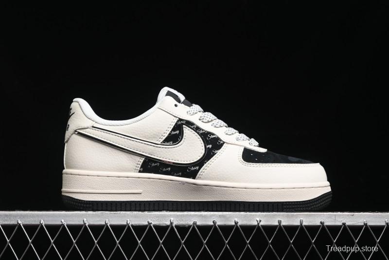 Nike Air Force 1 '07 Low Stussy Collaboration - Black Sail Silver Swoosh Casual Sneakers - XZ6188-729
