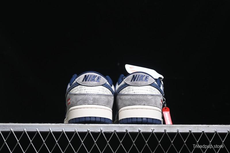 Nike SB Dunk Low Supreme Collaboration - Grey White Dark Blue Swoosh Anniversary High-End Custom Low-Top Casual Skate Shoes - DM6868-005