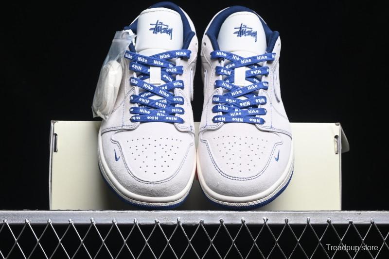 Nike Air Jordan 1 Low Stussy Collaboration - Premium Custom Retro Basketball Shoes with Blue-Grey Accents - DM9188-006