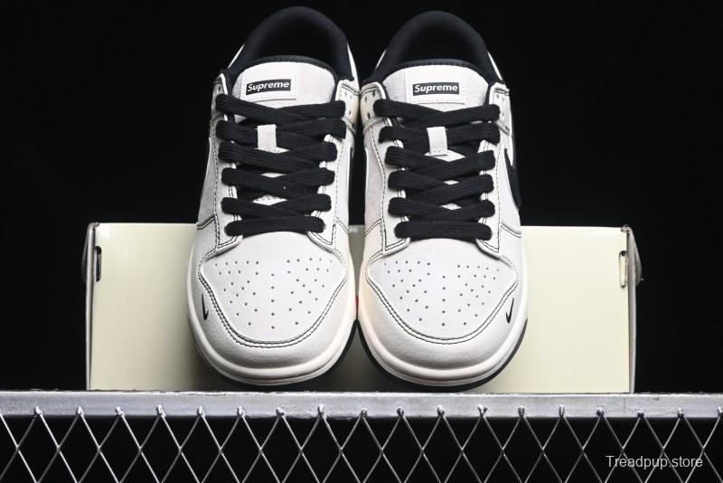 Nike SB Dunk Low Supreme Collaboration - Black Stitch Mini Swoosh Custom Low-Top Casual Skate Shoes - XX3186-302