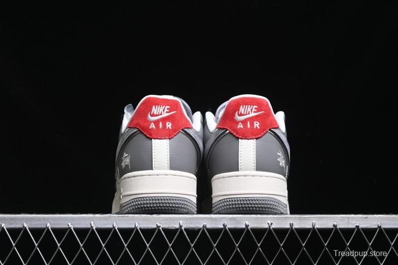 Nike Air Force 1 '07 Low Stussy Collaboration - Beige Grey Red Print Casual Sneakers - XZ6188-338