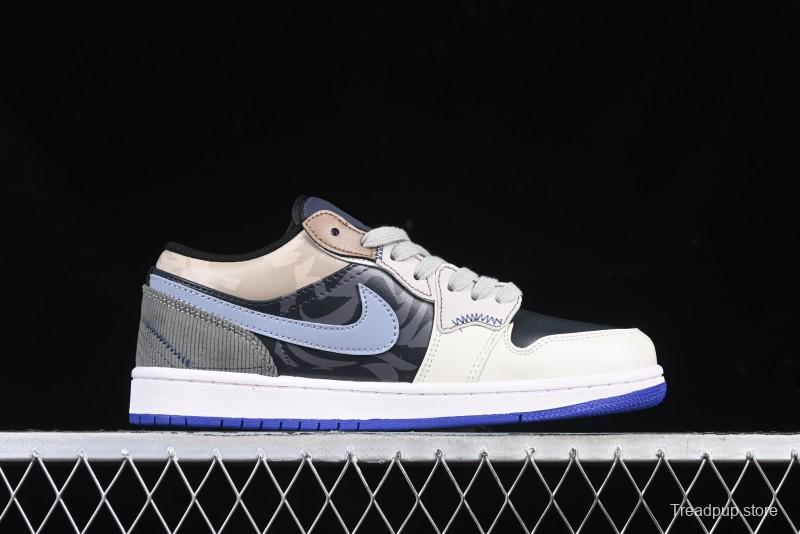 Nike Air Jordan 1 Low Retro Basketball Shoes with Panda Mischief Skyline Design - 553558-154