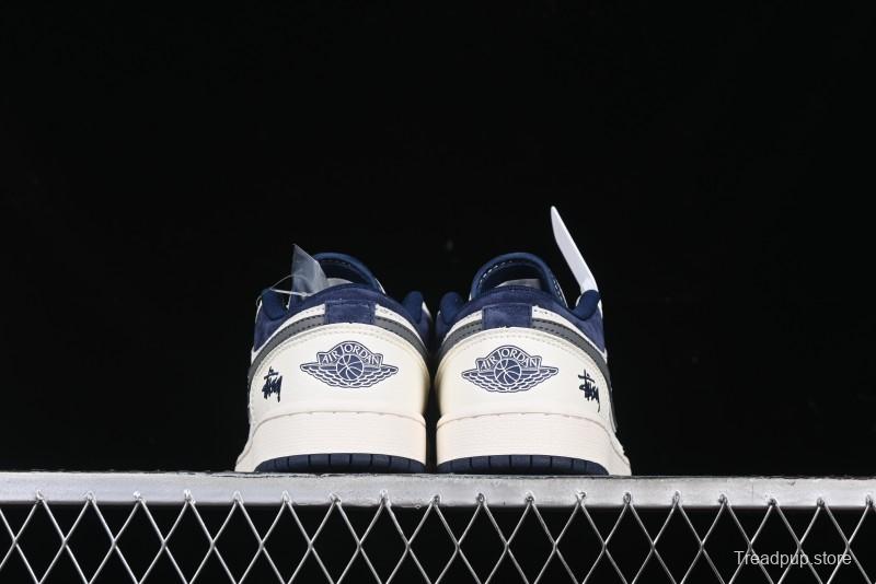 Nike Air Jordan 1 Low Stussy Collaboration - Grey Swoosh Retro Basketball Shoes - XS6086-001