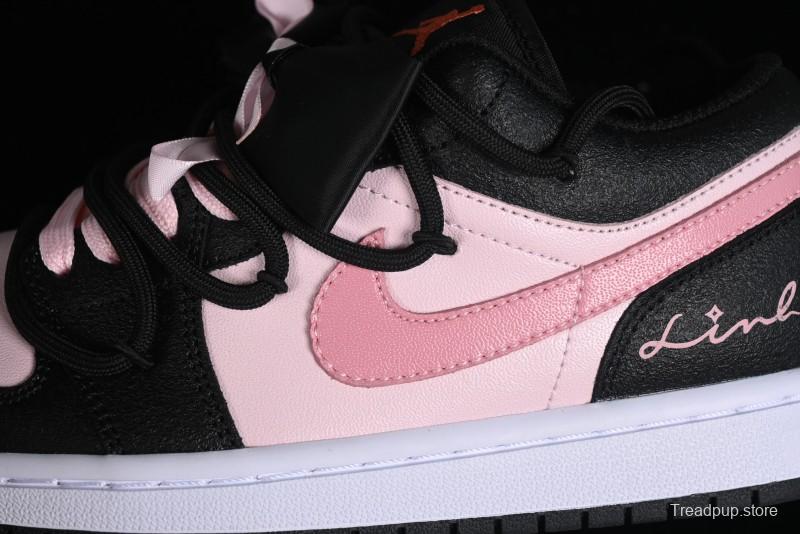 Nike Air Jordan 1 Low AJ1 Retro Basketball Shoes with Black Pink Bow Design - DX4374-008