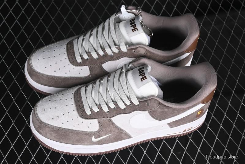 Nike Air Force 1 '07 Low Bape Collaboration Brown White Swoosh Low-Top Casual Sneakers - KK1988-035