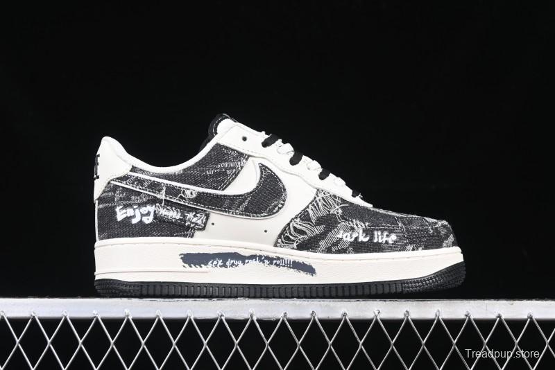 Nike Air Force 1 '07 Low "Black Jeans" Graffiti Casual Sneakers - FB0607-660