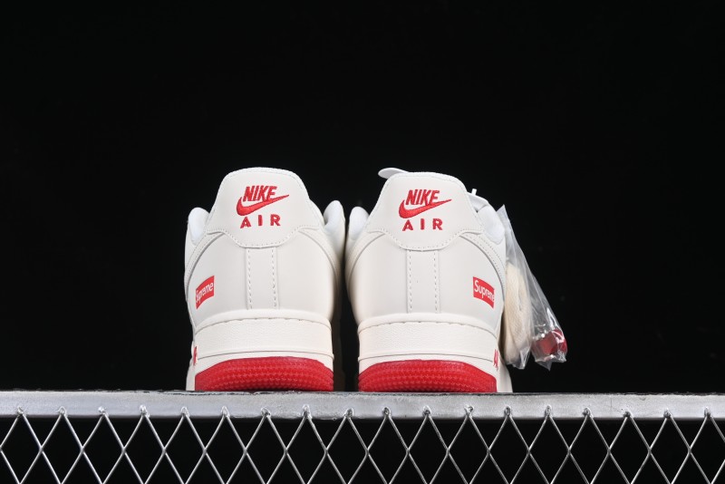 Nike Air Force 1 '07 Low Supreme Collaboration Beige Red Color Block Low-Top Casual Sneakers - BB7577-216