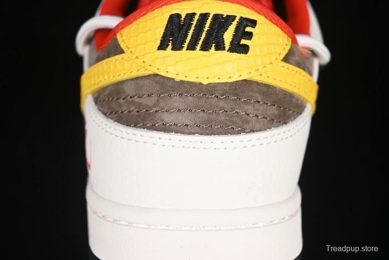 Nike SB Dunk Low Year of the Snake Series Beige Red Yellow Swoosh Anniversary Custom Low-Top Casual Skate Shoes - YX5066-265