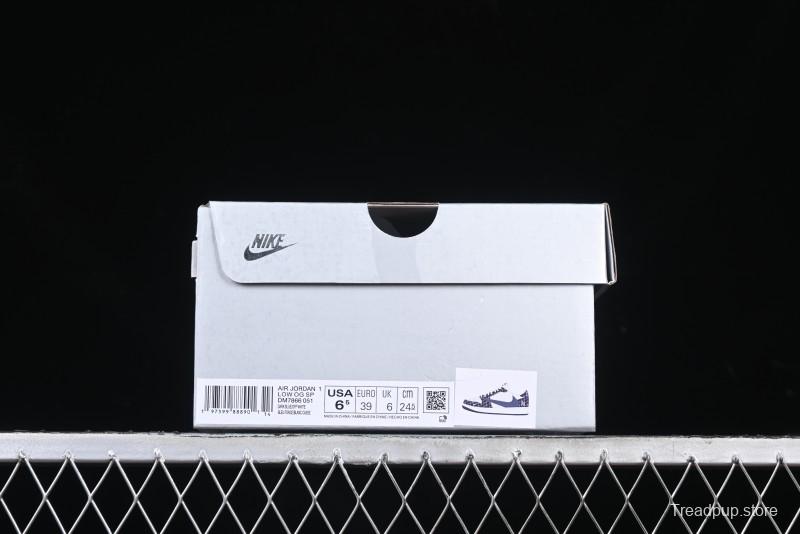 Nike Travis Scott x Fragment Design x Air Jordan 1 Low OG SP AJ1 MLB Collaboration White Blue Denim Low-top Casual Sneakers - DM7866-051