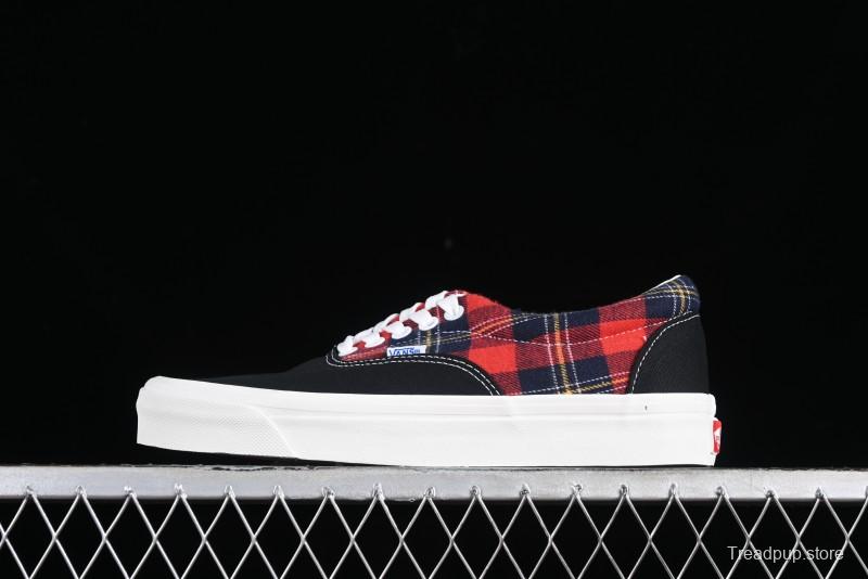 Vans Era Low-Top Skate Shoes with Black Canvas and Red Scottish Plaid Checkered Design - VN0A2RR1QWP